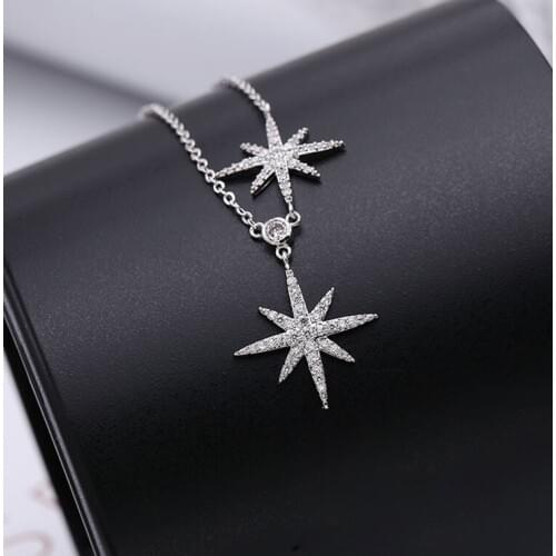 OL Fashion Silver Color Charms Chains Necklace Mosaic Paved AAA+ Premium Zircon Crystals Star Necklace&Pendant for Women