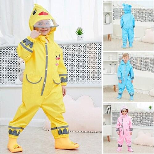 Cartoon Rain Coat for Kids One Piece Rain Suit with Zipper & Buckle Closure Unisex Adjustable Waist Elastic Cuff плащ дождевик