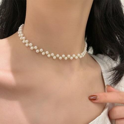 2021 New Fashion Korean Style Pearl Braided Bracelet Necklace Set for Women Jewelry Girl Gift