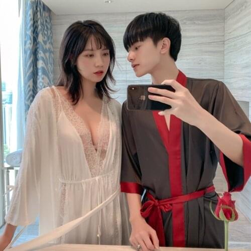 Sexy Halter Belt Nightdress Robe Two-Piece Ladies' Matching Silk Sleepwear MenS Honeymoon Morning Gown Lounge Intimate Lingerie