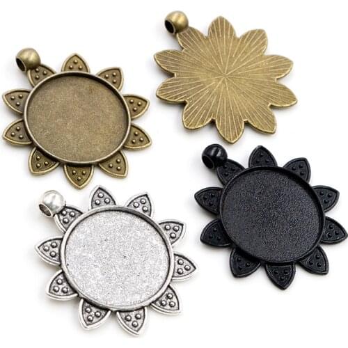 New Fashion 5pcs 25mm Inner Size 3 Colors Sunflower Style Cabochon Base Setting Charms Pendant
