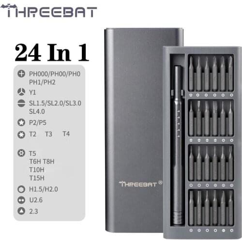 2021 New Original THREEBAT Daily Use Screwdriver Kit 24 Precision Magnetic Bits Aluminum Box DIY Screw Driver Repair Tools Kit
