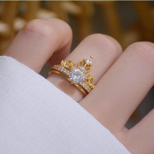 Shiny Side New Accessories Crystal Crown Engagement Adjustable Rings for Women Simple Style Wedding Love Rings