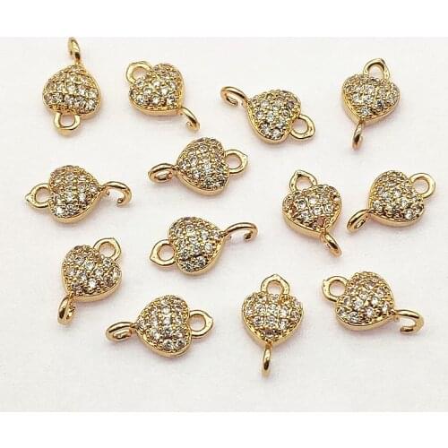 New arrival! 12x7mm 50pcs Cubic Zirconia Heart Connectors for Handmade Necklace Earring DIY Parts Jewelry Findings & Components