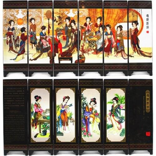 Office Table MINI Folding Screens 6 Joined Panels Decorative Painting Wood Byobu Chinese Beauty Queen Ancient