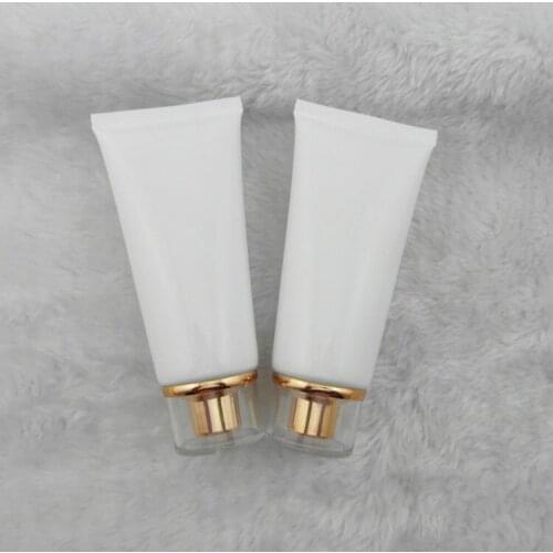 50 ml 50pcs wholesale white glossy soft tube with golden Acrylic screw cap , 50ml PET white color plastic packaging empty
