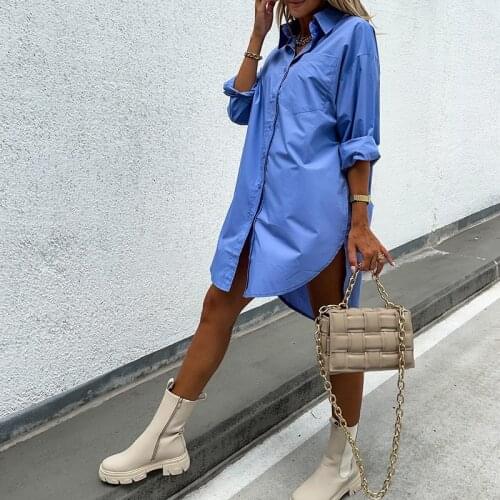 Autumn Long Sleeve Loose Shirt Dress Ladies Casual Lapel Button Mini Dress Fashion Irregular Elegant Party Dress Women Clothing