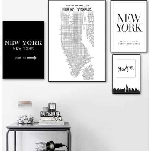 New York Manhattan City Map Poster Prints Nordic Minimalist Canvas Paintings Wall Art Pictures for Living Room Home Decor