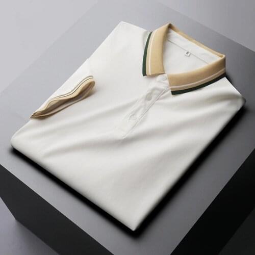 Luxury ice silk T-shirt mens contrast lapel casual Paul shirt 2021 summer new high-end mens polo shirt short sleeve shirt