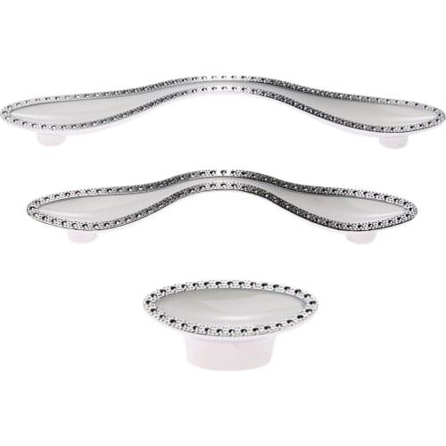 Furniture Handle Cabinet Knob Wardrobe Door Pull Dresser Drawer Kitchen Cupboard 16mm/96mm/128mm Zinc Rhinestone Modern w/screws