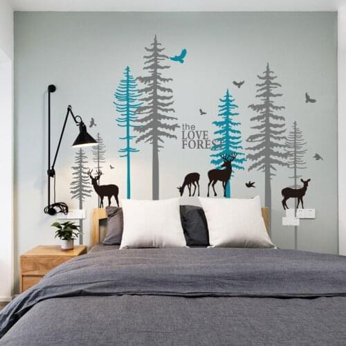 Nordic Forest Pine Tree Wall Stickers DIY Large Mural Home Decor Living Room Bedroom Art Little Deer Decals for Furniture
