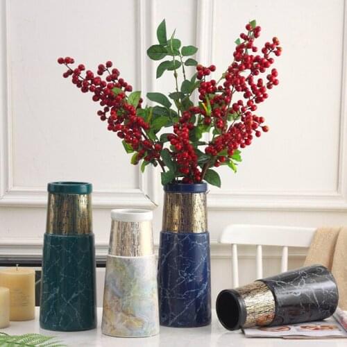 Modern Marbling Vase Ceramic Flower Vase Gold Plated Centerpiece Home Decoration Dried Floral Container 9.8/11.8 inch