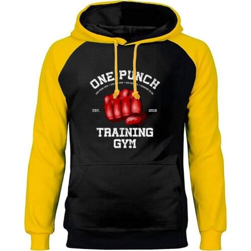 Japanese Anime One Punch Man Fist Training Gum Men Raglan Hoodies Sweatshirt Autumn Winter Crewneck Round Collar Pullover Tops