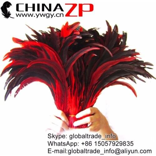 Leading Supplier CHINAZP Factory 100pieces/lot 30~35cm(12~14inch) Length Top Quality Dyed Red and Natural Rooster Tail Feathers