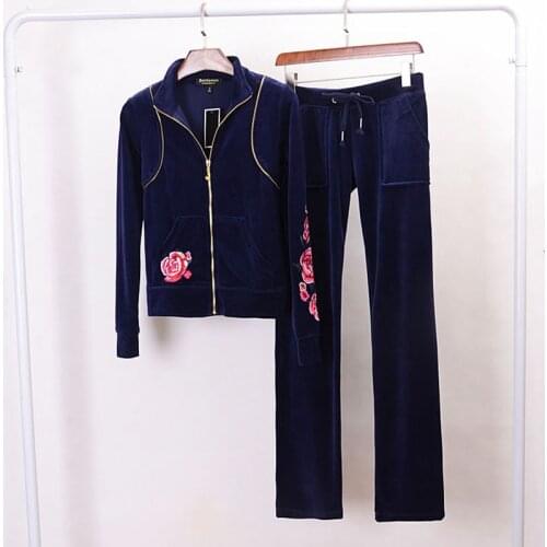 Spring/Fall 2021 Casaul Tracksuit Women 2 Piece Set Top And Pants Velet Embroidery Tracksuit Zipper Sexy Sweatshirt Sweat Suit