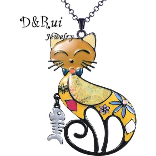 D&Rui Jewelry Hot Sale Yellow Enamel Pet Cat Pendants Necklaces for Women Ornaments on the Neck Necklace Accesorios Wholesale