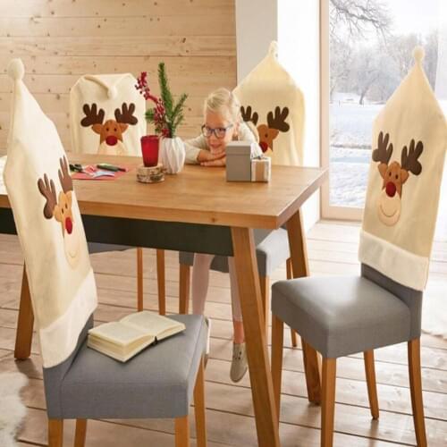 LanLan Christmas Elk Pattern Chair Cover Chair Back Cover Xmas Christmas Decoration for Home Party -25