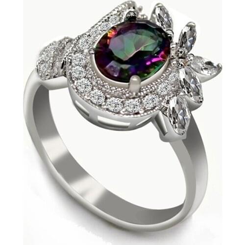 SHUNXUNZE Fancy Engagement Wedding rings Jewelry for women dropshipping Rainbow Cubic Zirconia Rhodium Plated R3321 size 6 7 8 9