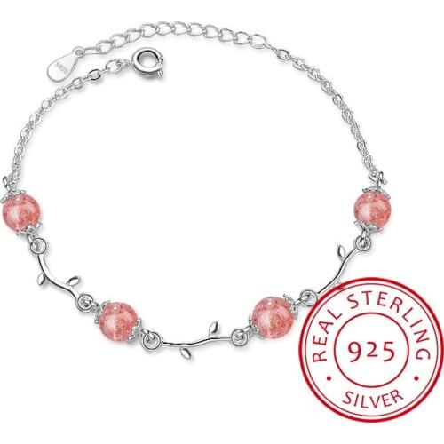LEKANI Hot Fashion Natural Strawberry Crystal Branch Chain Bracelet For Women Girl Gift 925 Sterling Silver Bracelet S-B175