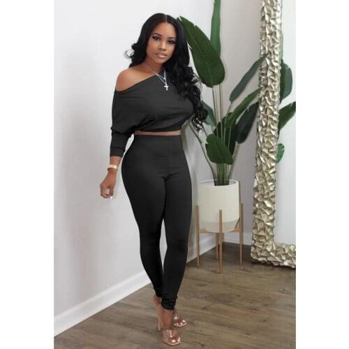 Echoine Winter Sexy Off Shoulder Top and Pants Two Piece Set lounge wear Women Club Outfits