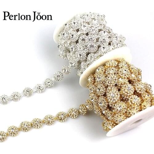 1 yard 0.39 inch width gold sliver plated crystal Blinking rhinestones trim Ribbon metal chain for bag, shoes accessories ML031