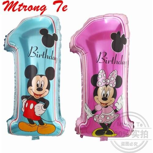 10pcs Mickey Minnie Number 1 Birthday Balloons Foil Helium Happy Birthday Wedding Decoration Globos Baby Shower Party Supplies