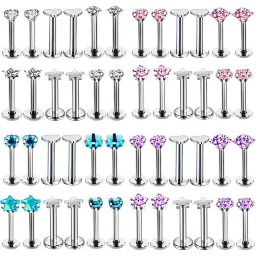 12/Set 16G Labret Piercing Stud Lip Ring Set Crystal Labret Ring Jewelry Helix Piercing Tragus Earring Cartilage Nose Pircing
