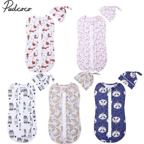 2019 Baby Sleeping Wear Clothing 0-6M Newborn Infant Kids Baby Girls Boys Zipper Sleeping Bags+Hats 2pcs Cartoon Cotton Blanket