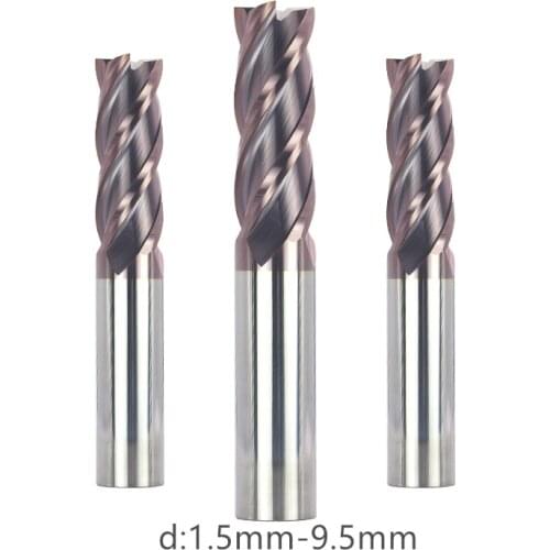 3pcs 4 Flute flat End mill Cutting HRC50 1.5-9.5mm Alloy Carbide Milling Tungsten Steel square Milling Cutter