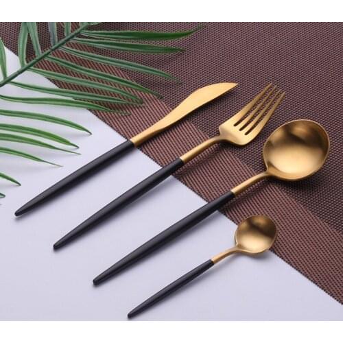 4 Pcs/set Black Gold Dinnerware Set 18/10 Stainless Steel Western Cutlery Set Kitchen Food Tableware Dinner Set