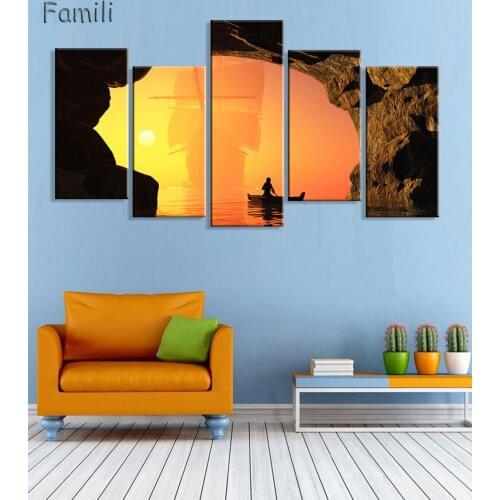 5pcs Antique Sailing Boat Seaview Picture Painting Home Decorative Art Landscape Print On Canvas Oil Painting Posters