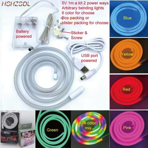 5V USB port & battery powered 6*11mm(W*H) LED Lighting iron wire Flex LED Neon Light SMD 2835 120leds/M artware LED rope light