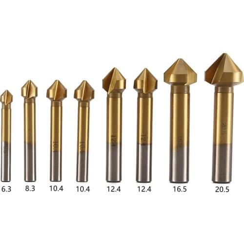 8pcs/set 90 Degree Countersink HSS Chamfering Metal Milling Tool 3 Flutes Cutter Chamfering Drilling Bits