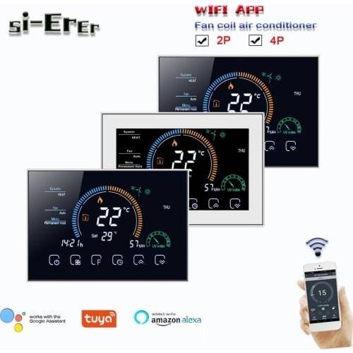 95-240VAC 2pipe 4pipe fan coil thermostat cooling/heating thermostat，TUYA WIFI programmable Works with Alexa Google Home