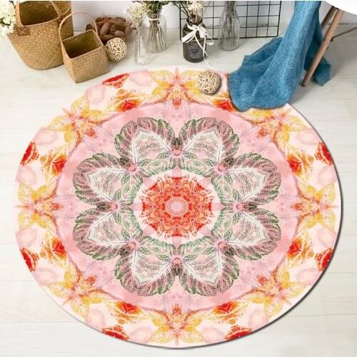 Watercolor Artistic Leaves Round Carpets for Childrens Home Living Room Cushion Area Rugs Bedroom Non-Slip Floor Door Bath Mats