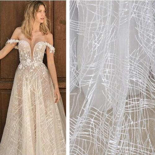 White messy sequined lace fabric, veil skirt, wedding accessories, DIY hand-embroidered fabric