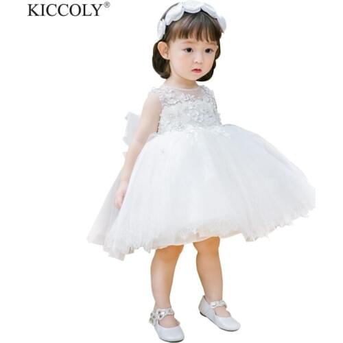 White Tulle Bead Floral Princess Newborn Baby Girl Dress Baptism 1 Year Birthday Christening Gown for Infant Pageant Party Dress