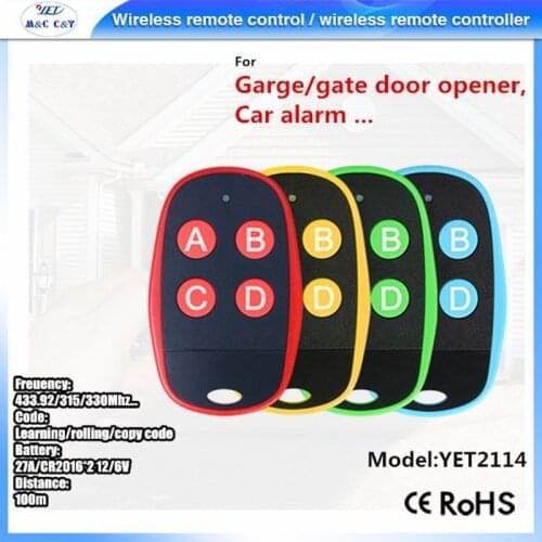 Free shipping cost !!! 100pcs 433.92mhz Buttons ABCD Copy code face to face Upgrade remote controls duplicator YET2114