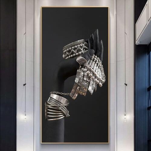 Black Hands Holding Silver Jewelry Canvas Art Posters And Prints Black Hands Model Canvas Paintings on the Wall Art Pictures