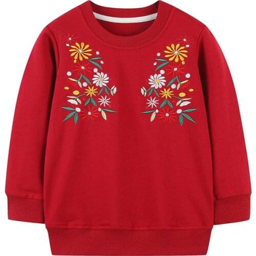 Jumping Meters New Arrival Girls Floral Sweatshirts For Autumn Winter Flowers Embroidery Cotton Childrens Clothes Kids Tops