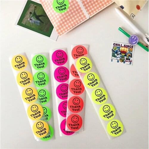 SIXONE 25 Pc Round Smiling Face Thank You Fluorescence Decorative Stickers Waterproof Packing Bag Seal Sticker Labels Stationery