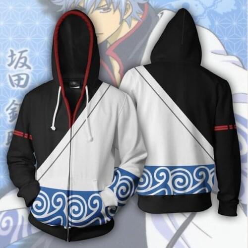 GINTAMA Sakata Gintoki Cosplay Hoodie 3D Print Costume Jacket Hoodie Zipper Sweatshirt Halloween Zipper Jersey