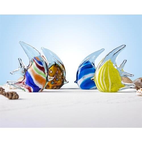 H&D 4 Colors Murano Angel Fish Figurine Glass Hand Blown Sea Life Animal Sculpture Home Tabletop Decor Collectible Statue Gift
