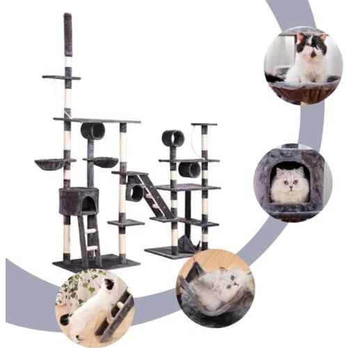 Pet Cat Tree Toy Condo Cat Climbing Tower Multi-layer With Hammock Cat House Furniture Scratching Solid Wood Post for Cat