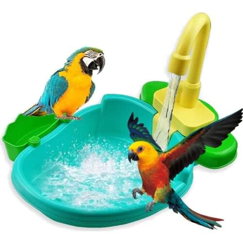 Pet Bird Parrot Bathtub Toy Kit Swimming Pool with Toy Bird Bath Feather Cleaning Water Tap Bathtub for Budgie Parakeet