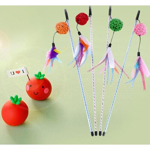 Pet Toy Colorful Rattan Ball Decor Funny Cat Play Toy Kitten Toys Playing Stick Pet Supplies Cat Favors Random Color