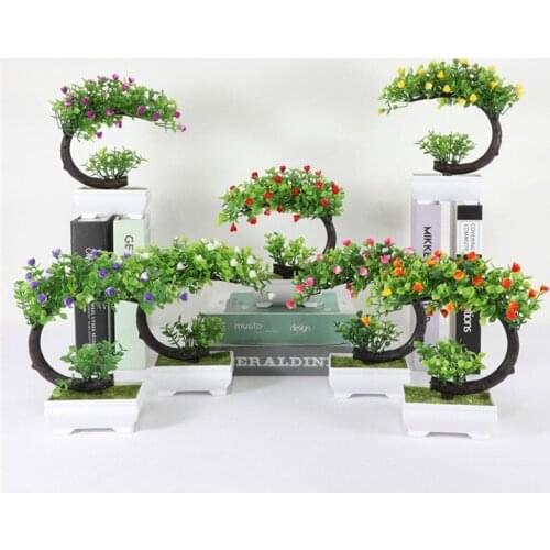 Artificial Crescent Rose Potted Bonsai Simulation Plant Home Office Wedding Garden Decor Table Centerpieces Gift DIY Ornament
