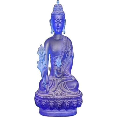 Chinese Old The Colored Glass Depicts The Blue Apothecary Buddha Prays To Worship The Buddha