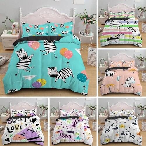 Colorful Zebra Bedding Set 2/3Pcs Duvet Cover & Pillowcase(s) 3D Printed Quilt Cover Home Textile Gift