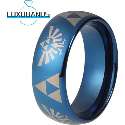 8MM Blue Men Wemen Tungsten Ring Engagement Fashion Customize Pattern Polished Finished Comfort Fit